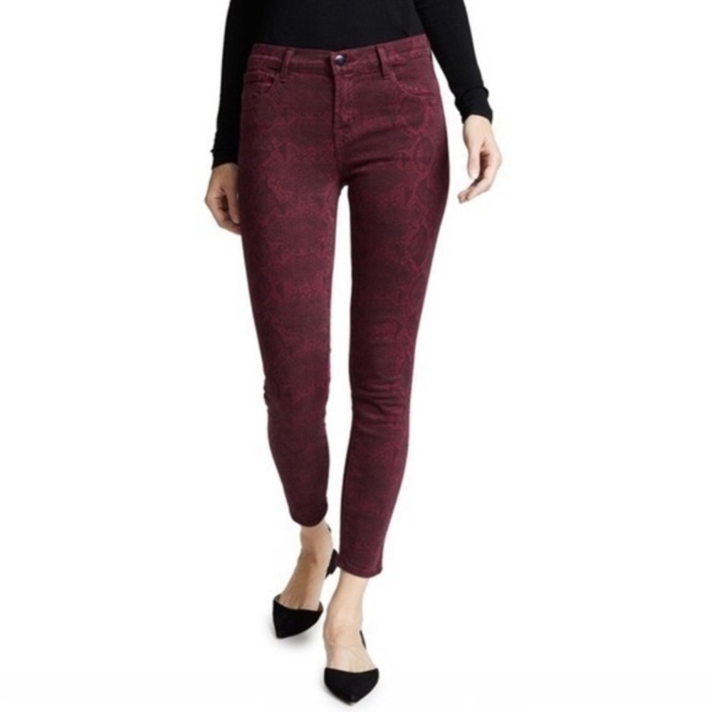 J Brand Snakeprint Boa Oxblood Red Skinny Cropped Stretch Jeans Animal Print 28